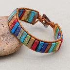 Chakra-Ausrichtung Bohemien-Wickelarmband aus Leder und Imperial-Jaspis