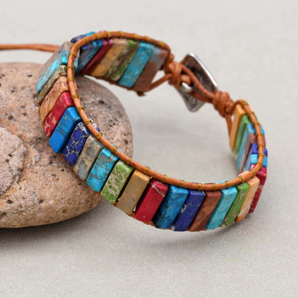 Chakra Alignment Imperial Jasper Bohemian Leather Wrap Bracelet