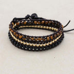 Schutz und Mut Dreifach gewickeltes Lederarmband mit Tigerauge und schwarzem Onyx