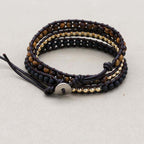 Schutz und Mut Dreifach gewickeltes Lederarmband mit Tigerauge und schwarzem Onyx