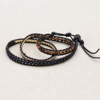 Schutz und Mut Dreifach gewickeltes Lederarmband mit Tigerauge und schwarzem Onyx