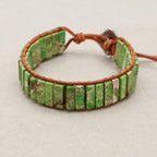 Vitalität und Heilung Bohemien-Lederarmband mit grünem Imperial-Jaspis zum Wickeln
