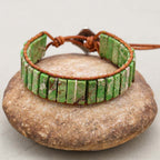 Vitalität und Heilung Bohemien-Lederarmband mit grünem Imperial-Jaspis zum Wickeln