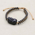 Reichtum und Schutz Geflochtenes Armband aus schwarzem Obsidian mit Pixiu, zweisträngig