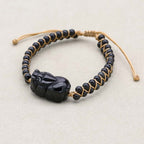 Reichtum und Schutz Geflochtenes Armband aus schwarzem Obsidian mit Pixiu, zweisträngig