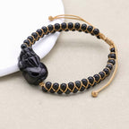 Reichtum und Schutz Geflochtenes Armband aus schwarzem Obsidian mit Pixiu, zweisträngig