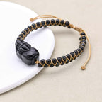 Reichtum und Schutz Geflochtenes Armband aus schwarzem Obsidian mit Pixiu, zweisträngig