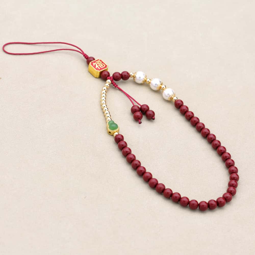 Protection and Fortune Cinnabar Bead Phone Charm Strap