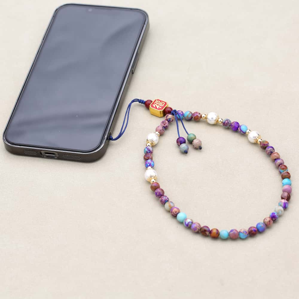 Harmony and Joy Colorful Imperial Jasper Bead Phone Charm Strap
