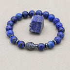 Weisheit und Erdung Perlenarmband mit Buddha-Kopf aus Lapislazuli und Hämatit