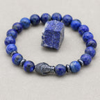Weisheit und Erdung Perlenarmband mit Buddha-Kopf aus Lapislazuli und Hämatit