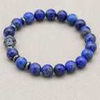Weisheit und Erdung Perlenarmband mit Buddha-Kopf aus Lapislazuli und Hämatit