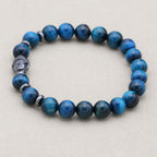 Klarheit und Schutz Tigeraugen-Hämatit-Perlenarmband mit Buddha-Kopf in Blau