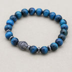 Klarheit und Schutz Tigeraugen-Hämatit-Perlenarmband mit Buddha-Kopf in Blau
