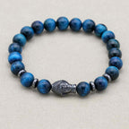 Klarheit und Schutz Tigeraugen-Hämatit-Perlenarmband mit Buddha-Kopf in Blau
