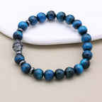 Klarheit und Schutz Tigeraugen-Hämatit-Perlenarmband mit Buddha-Kopf in Blau