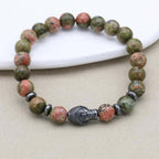 Harmonie und Heilung Unakit-Hämatit-Perlenarmband mit Buddha-Kopf