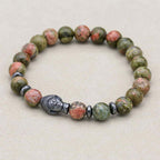Harmonie und Heilung Unakit-Hämatit-Perlenarmband mit Buddha-Kopf