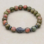Harmonie und Heilung Unakit-Hämatit-Perlenarmband mit Buddha-Kopf