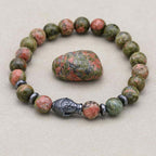 Harmonie und Heilung Unakit-Hämatit-Perlenarmband mit Buddha-Kopf