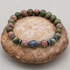 Harmonie und Heilung Unakit-Hämatit-Perlenarmband mit Buddha-Kopf