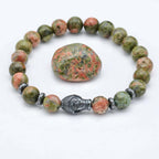 Harmonie und Heilung Unakit-Hämatit-Perlenarmband mit Buddha-Kopf