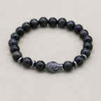 Schutz und Erdung Schwarzes-Obsidian-Hämatit-Perlenarmband mit Buddha-Kopf