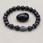 Schutz und Erdung Schwarzes-Obsidian-Hämatit-Perlenarmband mit Buddha-Kopf