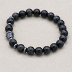 Schutz und Erdung Schwarzes-Obsidian-Hämatit-Perlenarmband mit Buddha-Kopf