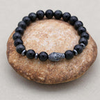 Schutz und Erdung Schwarzes-Obsidian-Hämatit-Perlenarmband mit Buddha-Kopf