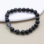 Schutz und Erdung Schwarzes-Obsidian-Hämatit-Perlenarmband mit Buddha-Kopf