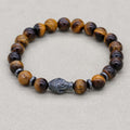Mut und Wohlstand Tigeraugen-Hämatit-Perlenarmband mit Buddha-Kopf in Gelb