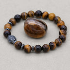 Mut und Wohlstand Tigeraugen-Hämatit-Perlenarmband mit Buddha-Kopf in Gelb