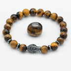 Mut und Wohlstand Tigeraugen-Hämatit-Perlenarmband mit Buddha-Kopf in Gelb