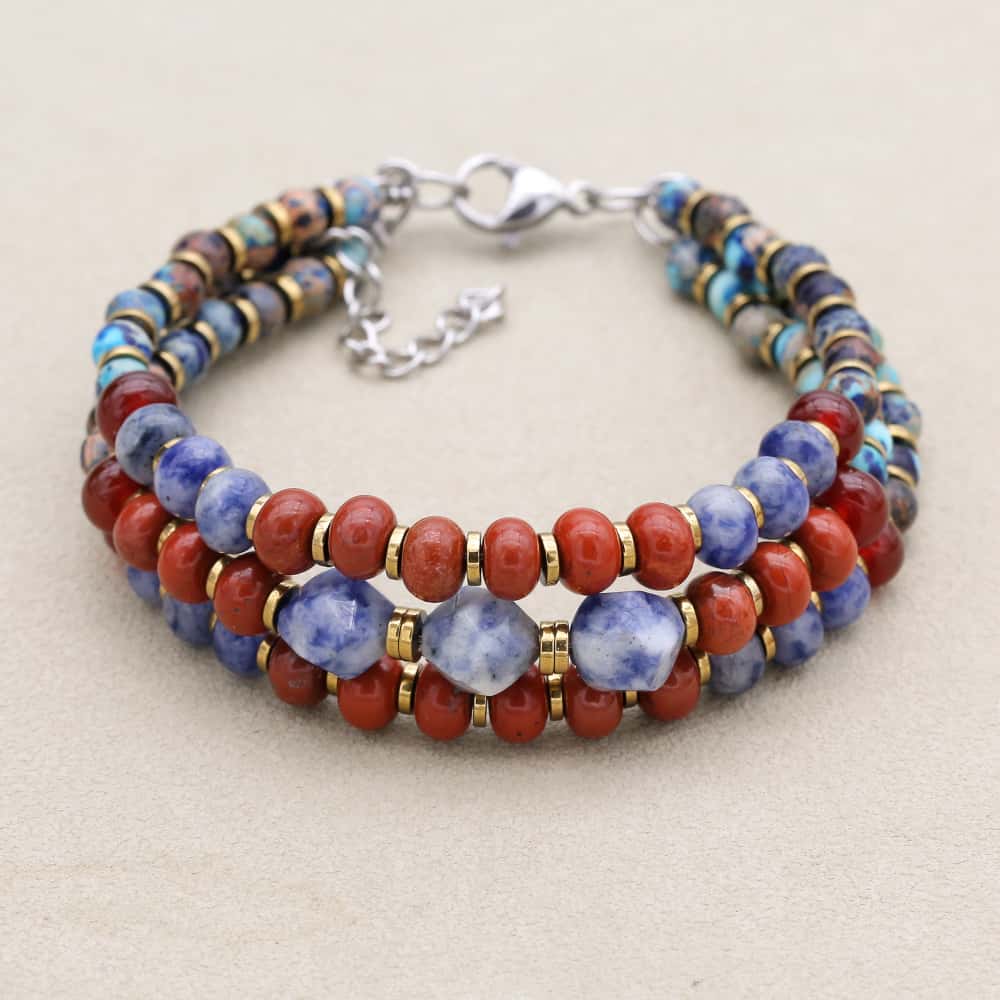 Bracelet triple rang en pierres multiples Harmonie et Force