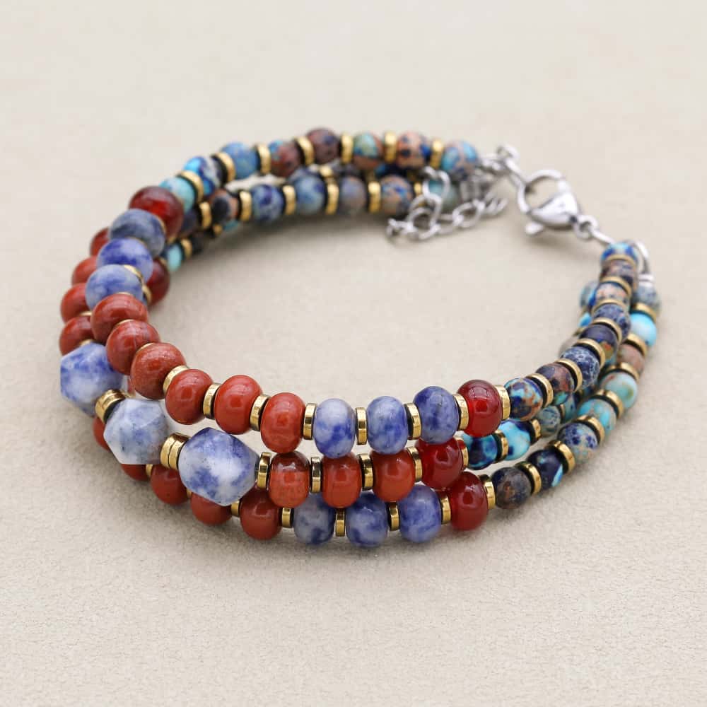 Bracelet triple rang en pierres multiples Harmonie et Force