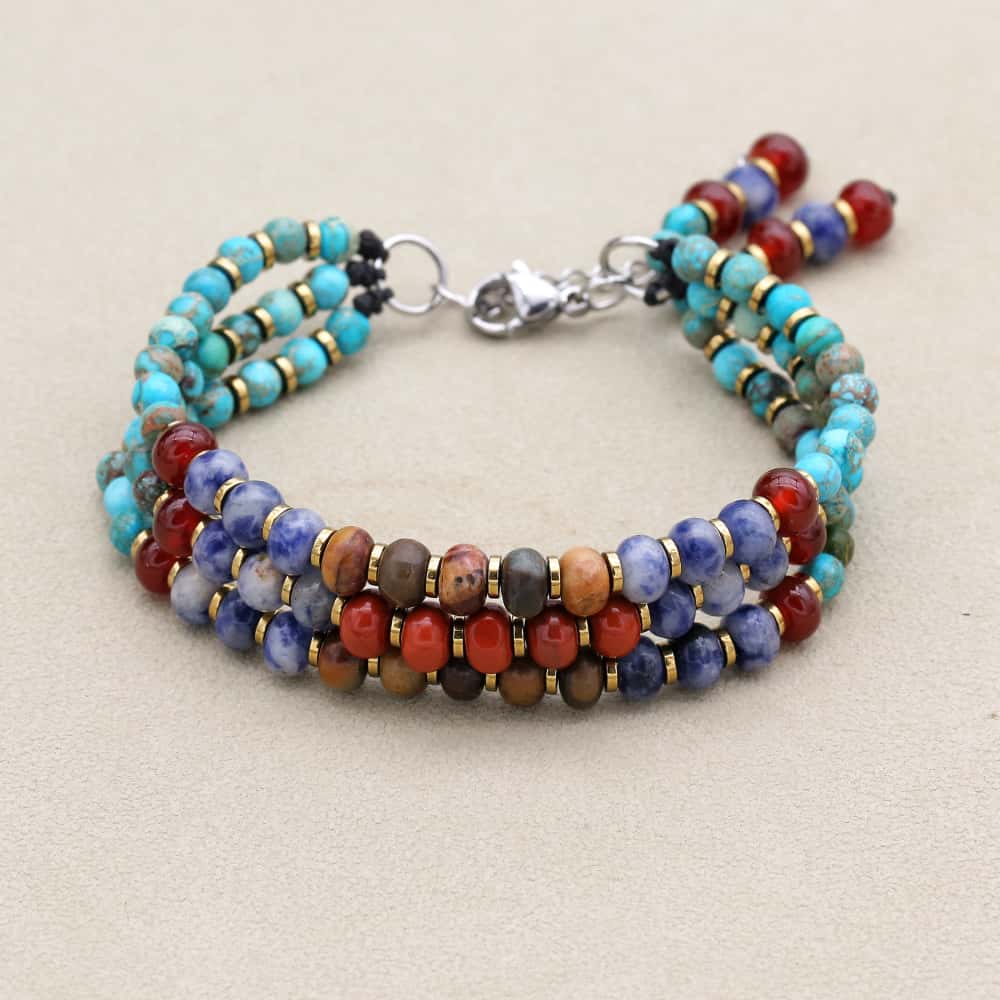 Harmony and Alignment Multi Gemstone Triple Layer Bracelet