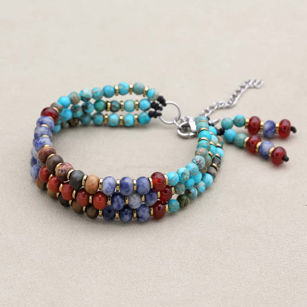 Harmony and Alignment Multi Gemstone Triple Layer Bracelet