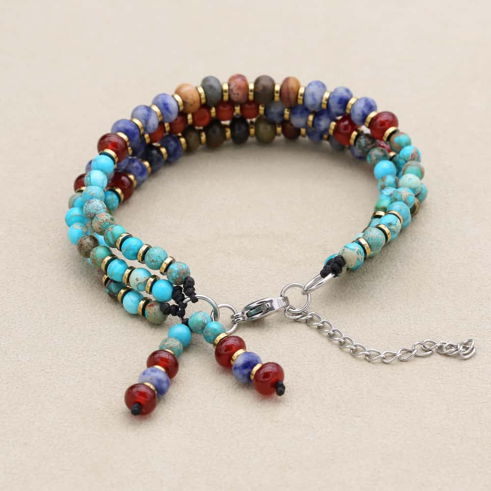 Harmony and Alignment Multi Gemstone Triple Layer Bracelet