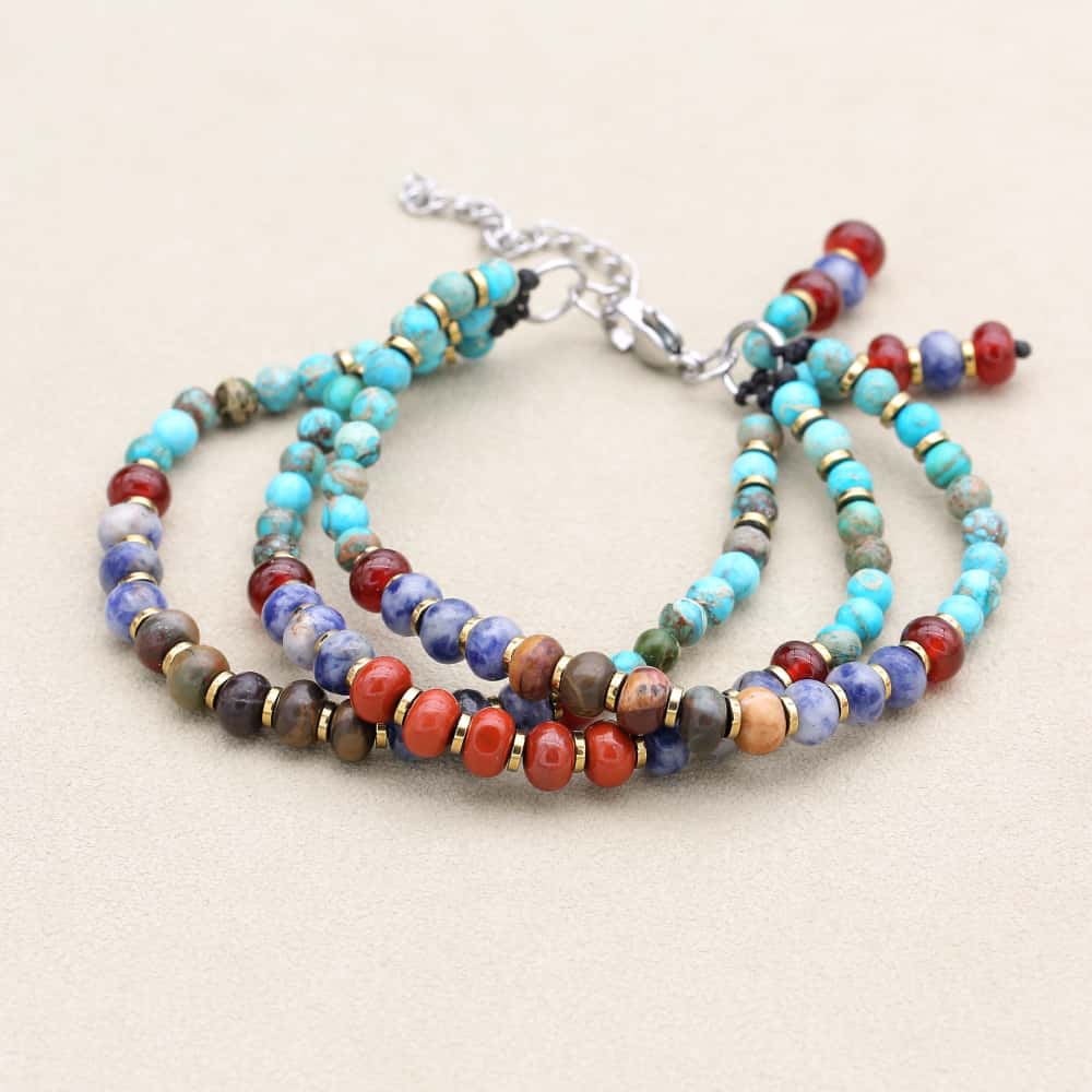 Harmony and Alignment Multi Gemstone Triple Layer Bracelet