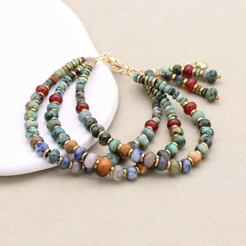 Growth and Inner Peace Multi Gemstone Triple Layer Bracelet