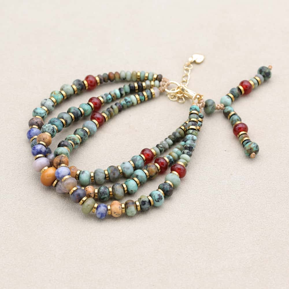 Growth and Inner Peace Multi Gemstone Triple Layer Bracelet