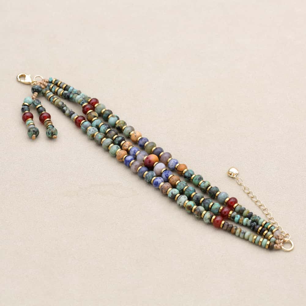 Growth and Inner Peace Multi Gemstone Triple Layer Bracelet