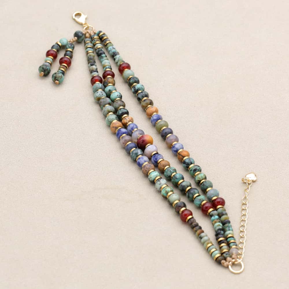 Growth and Inner Peace Multi Gemstone Triple Layer Bracelet
