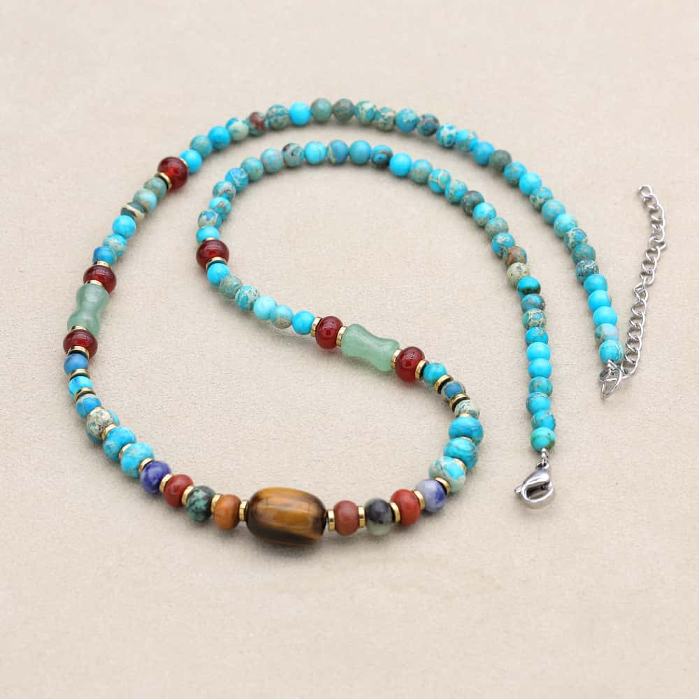 Inner Power and Protection Blue Imperial Jasper Beaded Necklace