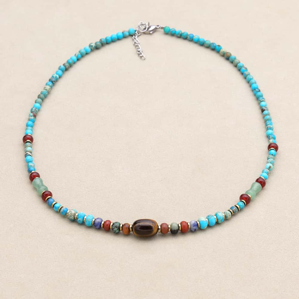 Inner Power and Protection Blue Imperial Jasper Beaded Necklace