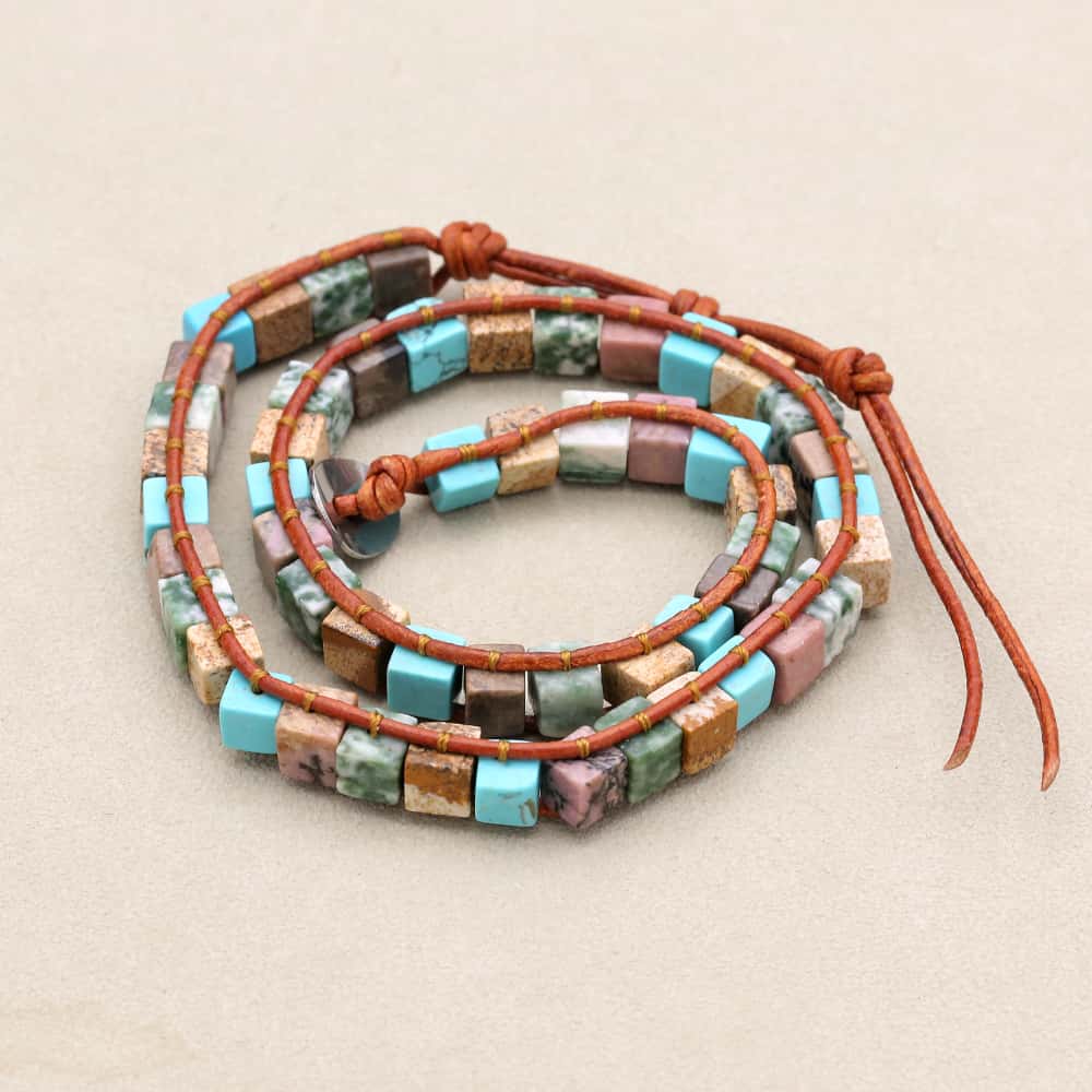 Protection and Harmony Turquoise Leather Wrap Bracelet