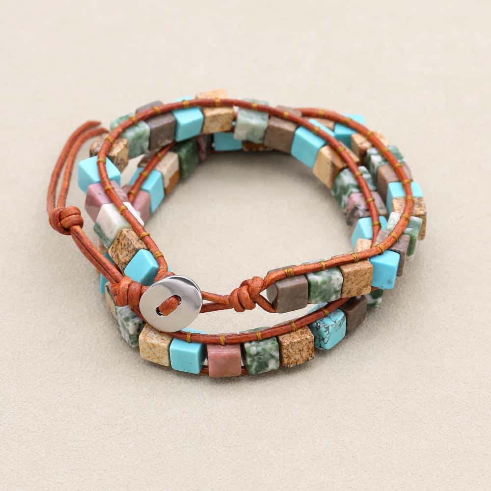 Protection and Harmony Turquoise Leather Wrap Bracelet