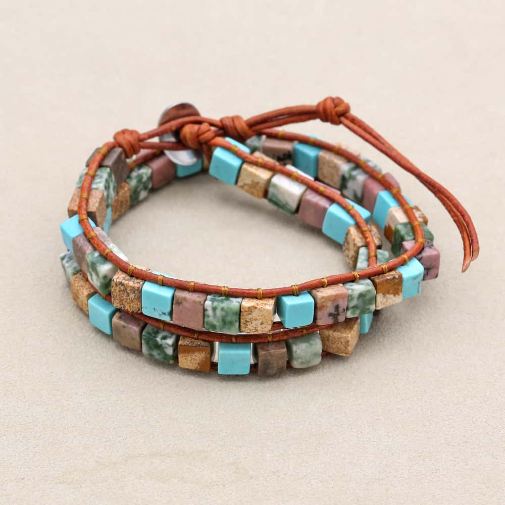 Protection and Harmony Turquoise Leather Wrap Bracelet