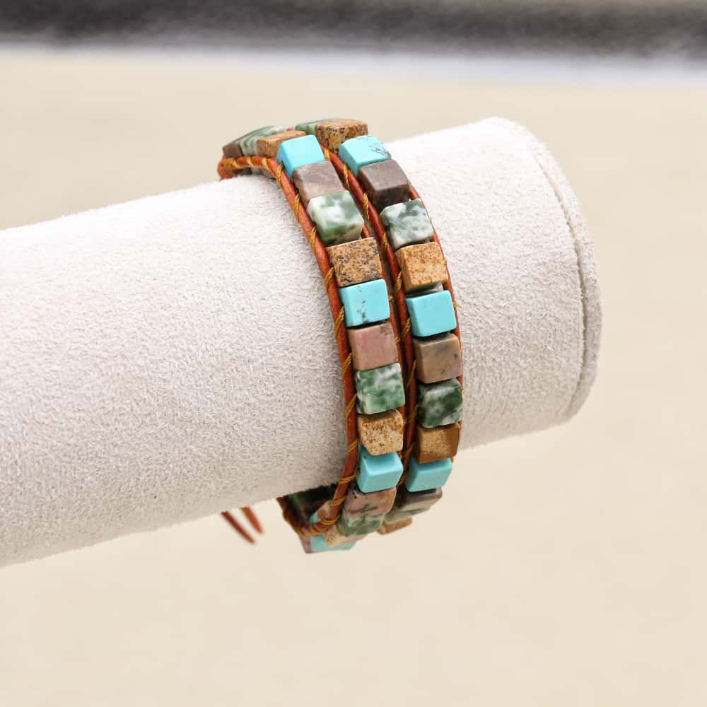 Protection and Harmony Turquoise Leather Wrap Bracelet